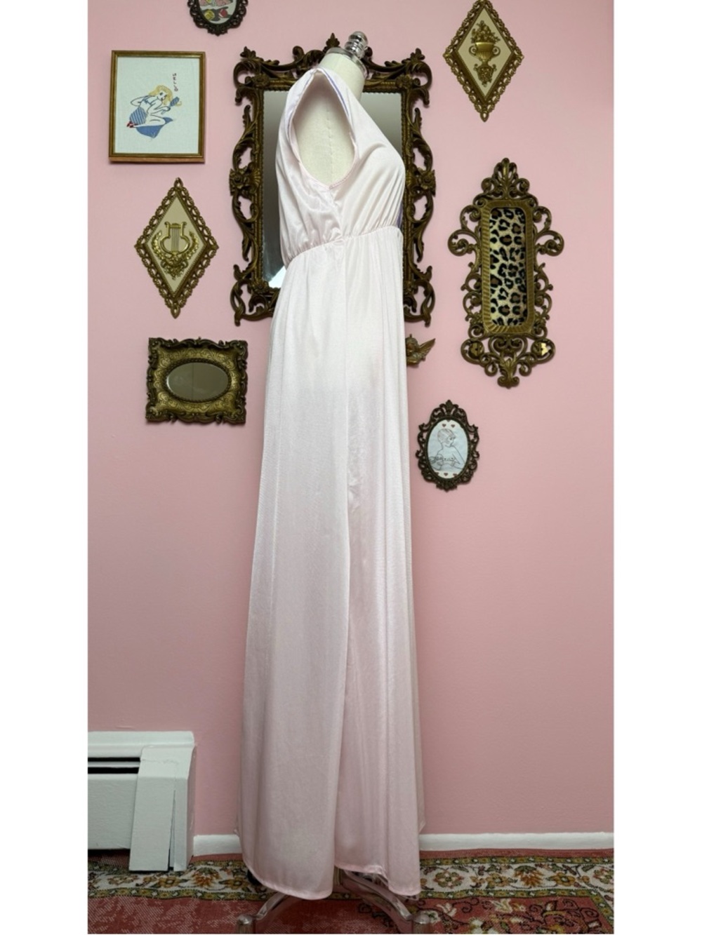 Vintage Pastel Pink Purple Maxi Nightgown Small Medium - Picture 2 of 16